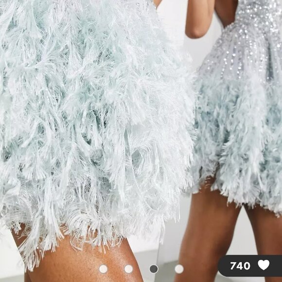 NWT ASOS Size 4 US Sequin Cami Mini Dress with Faux Feather Hem in Ice Blue - Picture 2 of 15